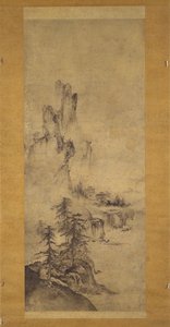 建物のある風景（紙にインク） 作： Oguri Sotan